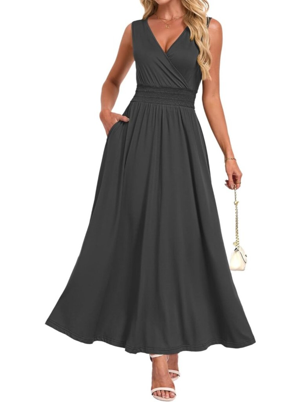 Women's Black Summer Casual Dress V Neck Sleeveless Floral Boho Maxi Dresses